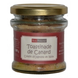 « Toastinade » de pato con confit de cebollas y nueces