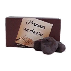 Dried plums covered with dark chocolate
