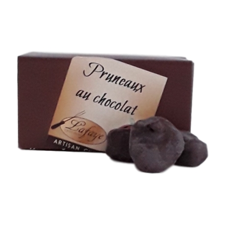 Dried plums covered with dark chocolate